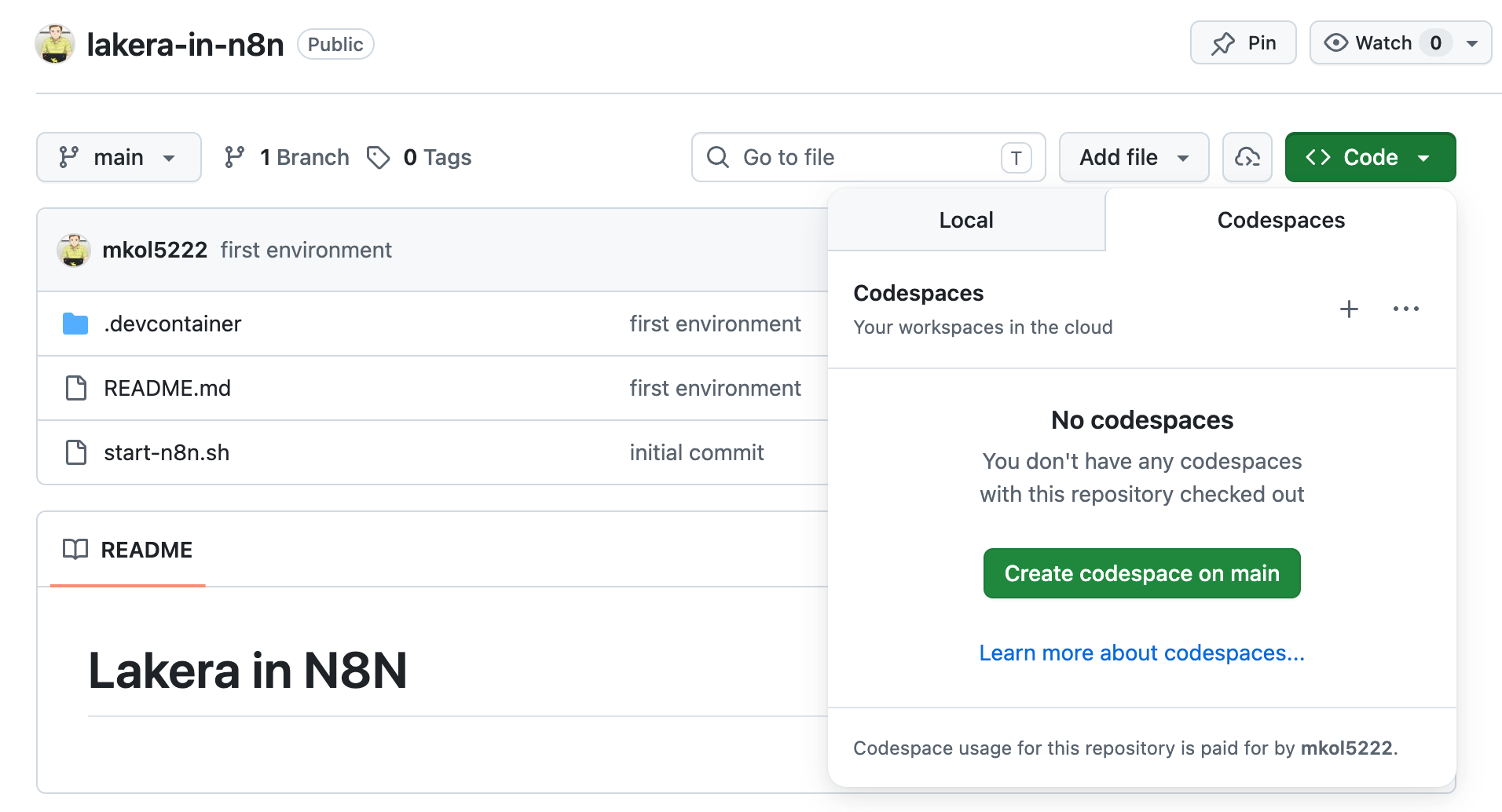Create Codespace